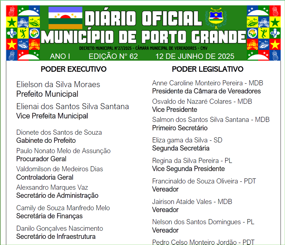 DIÁRIO OFICIAL - EDIÇÃO N° 62 - 12 DE JUNHO DE 2025